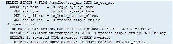 Ausschnitt aus dem ABAP-Code, der die Tabelle /TMWFLOW/CTS_MAP liest
