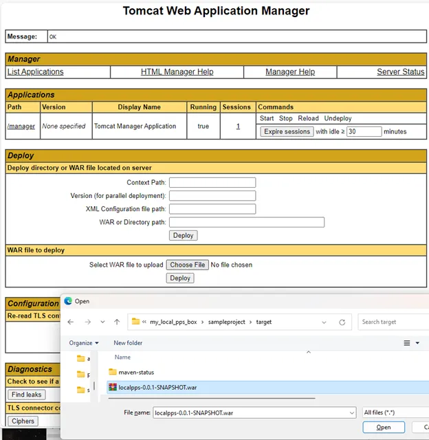 Auswahl der Webanwendung für die Bereitstellung