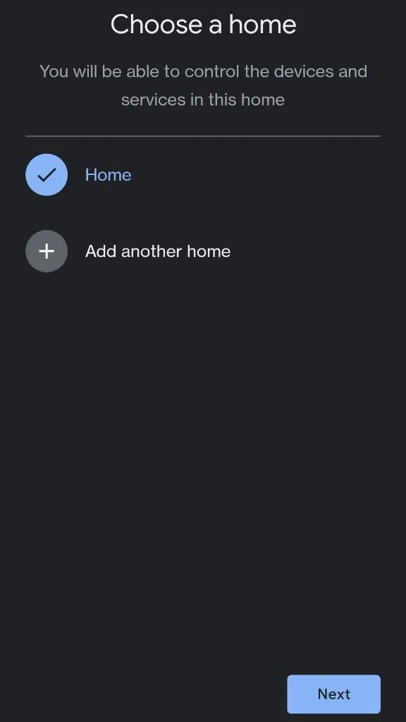 Auswahl eines Zuhauses zum Hinzufügen eines Chromecast-fähigen Fernsehers in der Google Home App