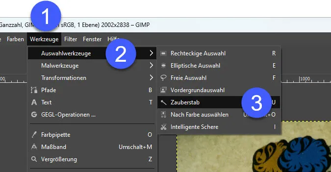 Auswahlwerkzeug Zauberstab in GIMP
