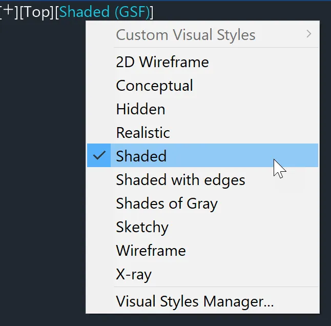 AutoCAD 2022 Ansichtsfenster mit Shaded GSF Option