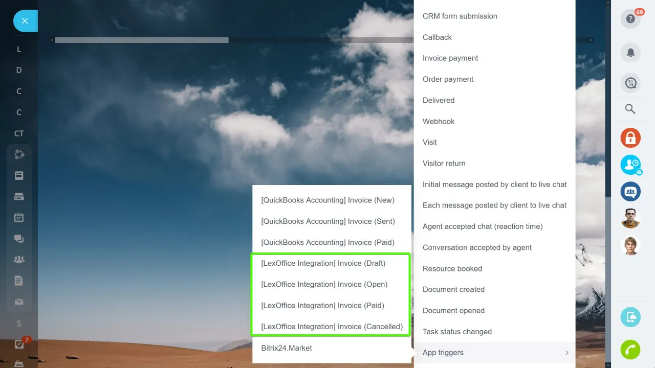 Automatisierungsregeln in Bitrix24 mit Lexoffice-Triggern