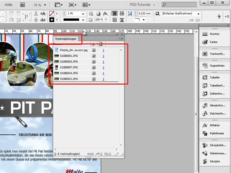 Bedienfeld Verknüpfungen in InDesign für effizientes Linkmanagement