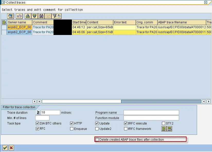 Beenden und Sammeln von Trace-Daten in SAP ST12
