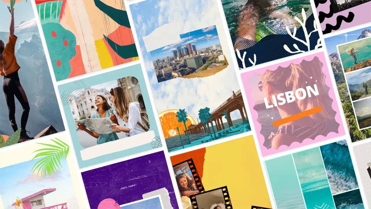 Beispiel einer Social-Media-Grafik, erstellt mit Adobe Photoshop Elements und Adobe Express Vorlagen, die verschiedene Fotos und Texte integriert.