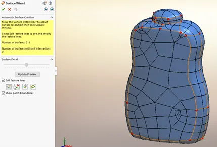 Beispiel für die automatische Flächenerstellung im ScanTo3D Flächenassistenten