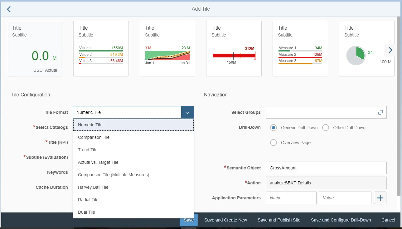 Beispiele für konfigurierbare KPI Kacheltypen in SAP Smart Business