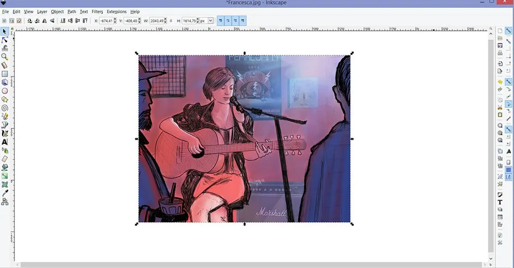 Beispielhafte Abbildung der Inkscape-Benutzeroberfläche bei der Vektorillustration eines Charakters