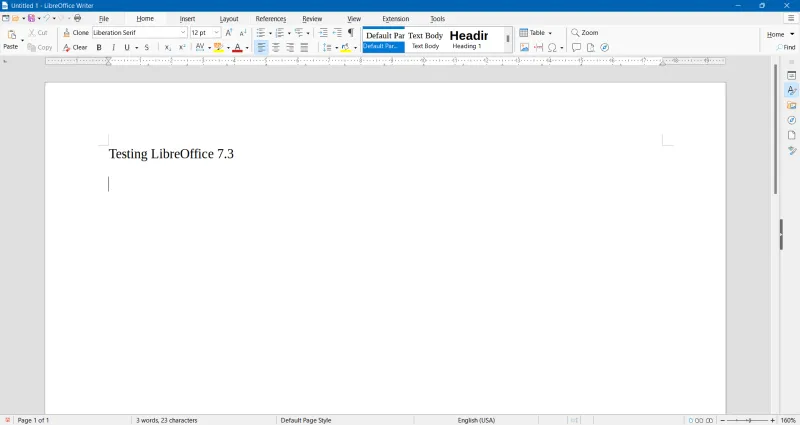 Benutzeroberfläche von LibreOffice Writer 7.3.3 mit Ribbon-Menüoption