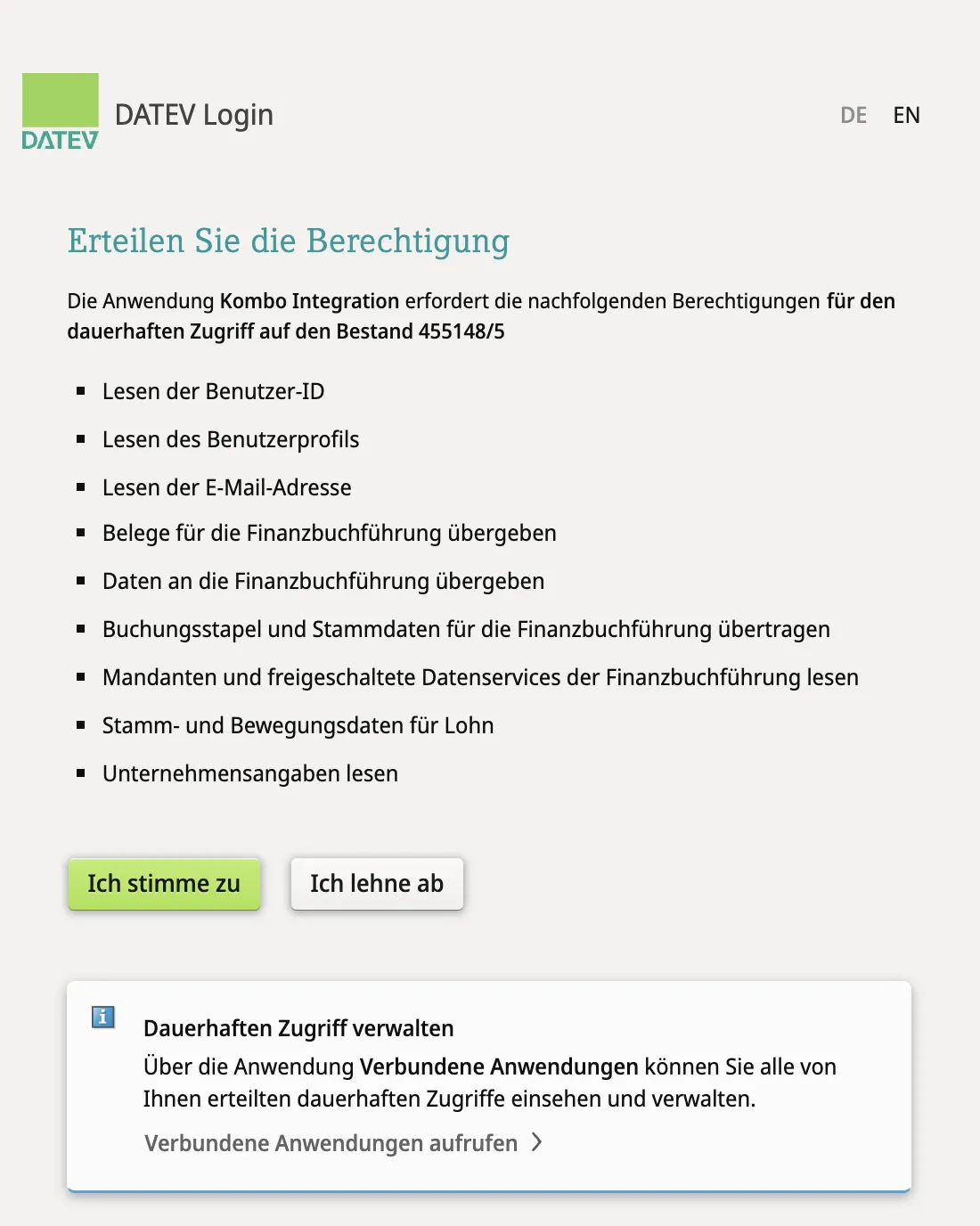 Berechtigungen für die DATEV-Integration erteilen