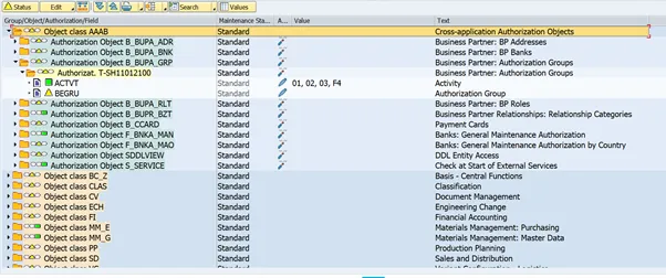 Berechtigungsdaten in PFCG vor der Anwendung einer SU24-Variante