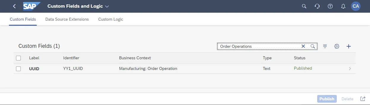 Bestätigung der erfolgreichen Erstellung des benutzerdefinierten Feldes