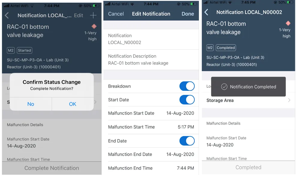 Bestätigung des Abschlusses einer Benachrichtigung