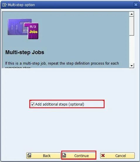 Bestätigung zum Hinzufügen weiterer Schritte zum SAP Hintergrundjob