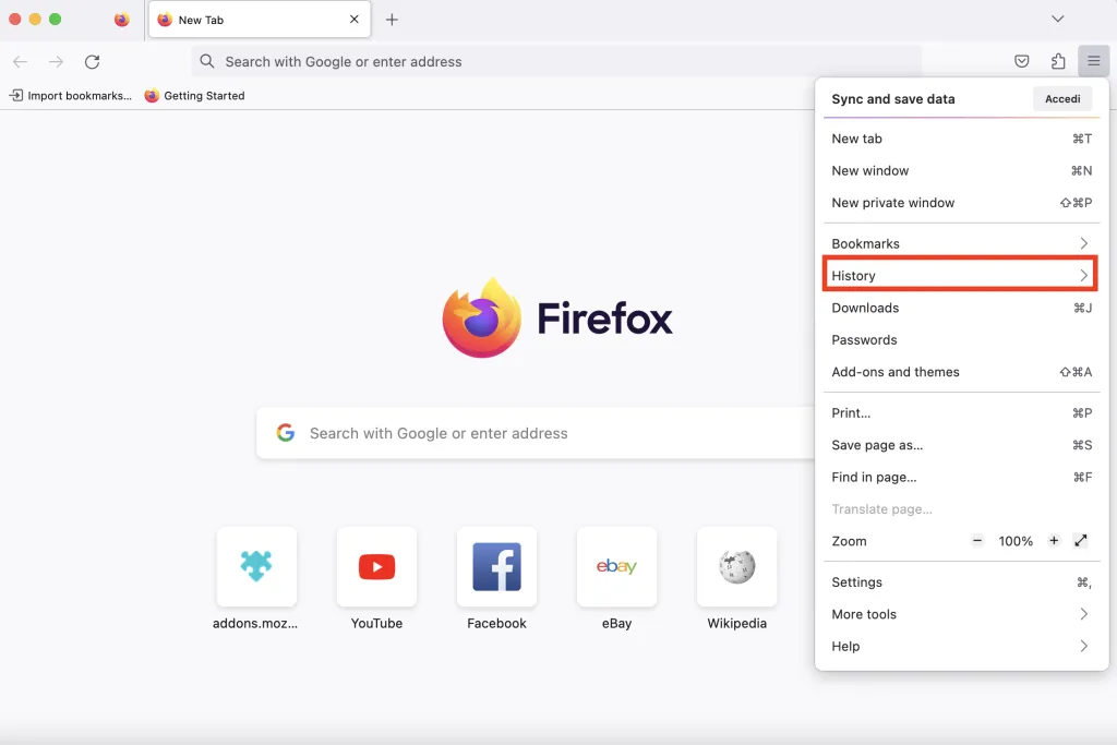Bibliothek im Firefox-Menü