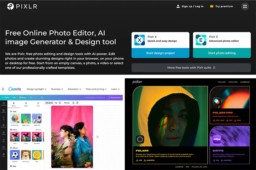 Bildschirmansicht eines kostenlosen Online-Fotoeditors mit KI-Funktionen als Lightroom-Alternative für Chromebook