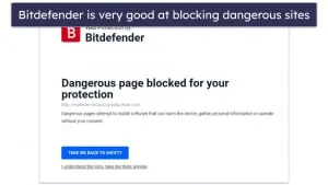 Bitdefender Warnung vor gefährlichen Webseiten und Phishing-Versuchen