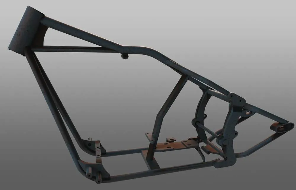 Bobber-Fahrradrahmen mit detailgetreuem &quot;Rust Tube&quot; Modo Material-Rendering