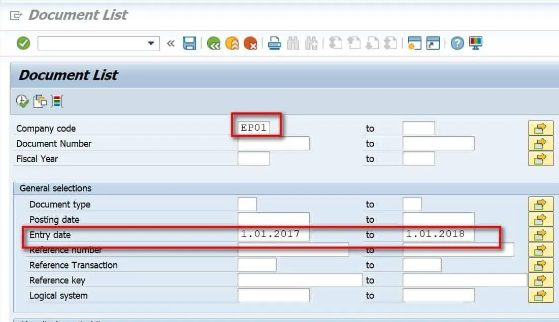 Button &quot;Ausführen&quot; nach Eingabe der Suchkriterien in der Belegliste
