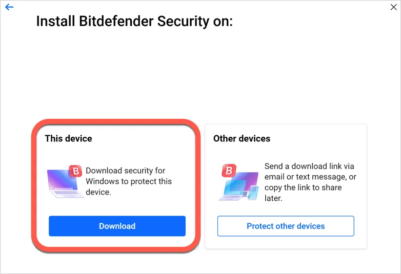 Button &quot;Herunterladen&quot; für den Bitdefender Installationsassistenten