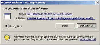 CADENAS ActiveX-Viewer Installationsaufforderung für SolidWorks-Nutzer