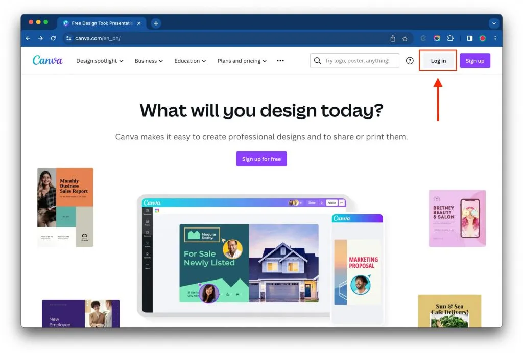 Canva Anmeldebildschirm