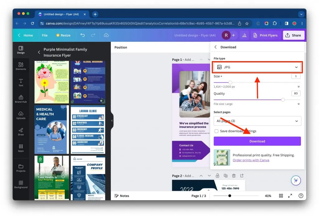 Canva Download-Optionen für JPG-Export