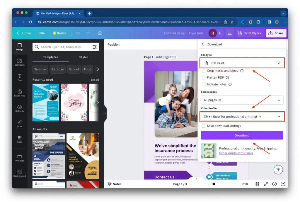 Canva Download-Optionen für PDF-Druckexport