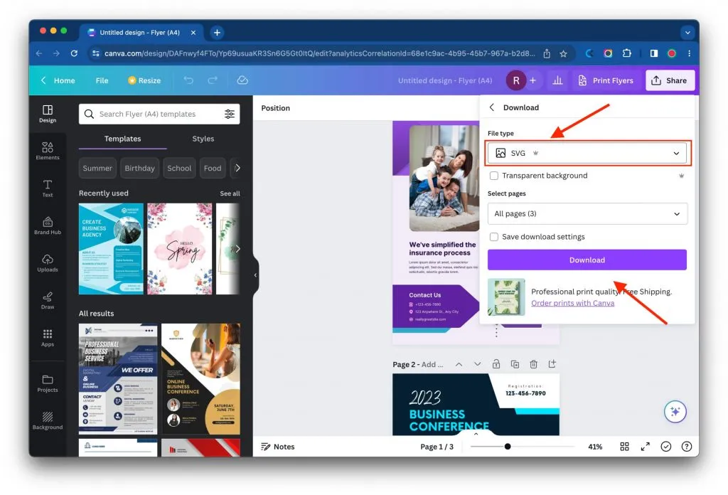 Canva Download-Optionen für SVG-Export