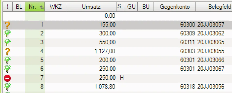 Das Ampel-System des DATEV Kontoauszugsmanagers zur Kennzeichnung von Buchungsvorschlägen