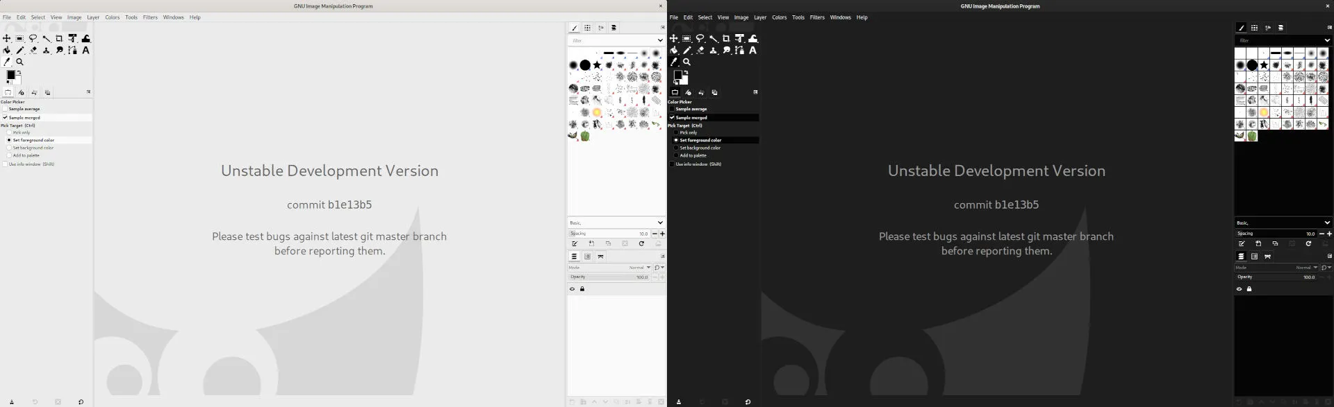 Das neue Standard-Theme in hellen und dunklen Varianten in GIMP 2.99.12