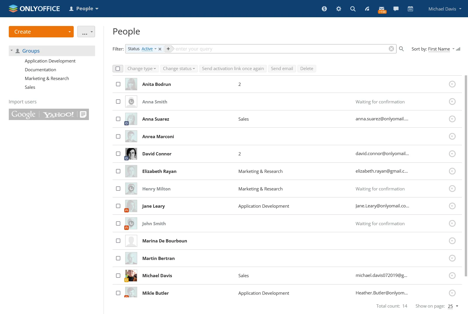 Das Personen-Modul in ONLYOFFICE Workspace nach der Migration