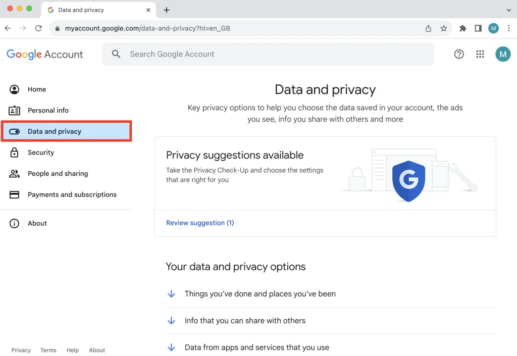 Daten und Datenschutz in Google-Konto