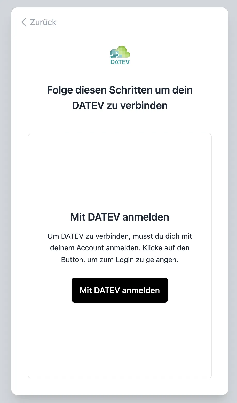 DATEV-Anmeldung zur Verbindung des Kontos