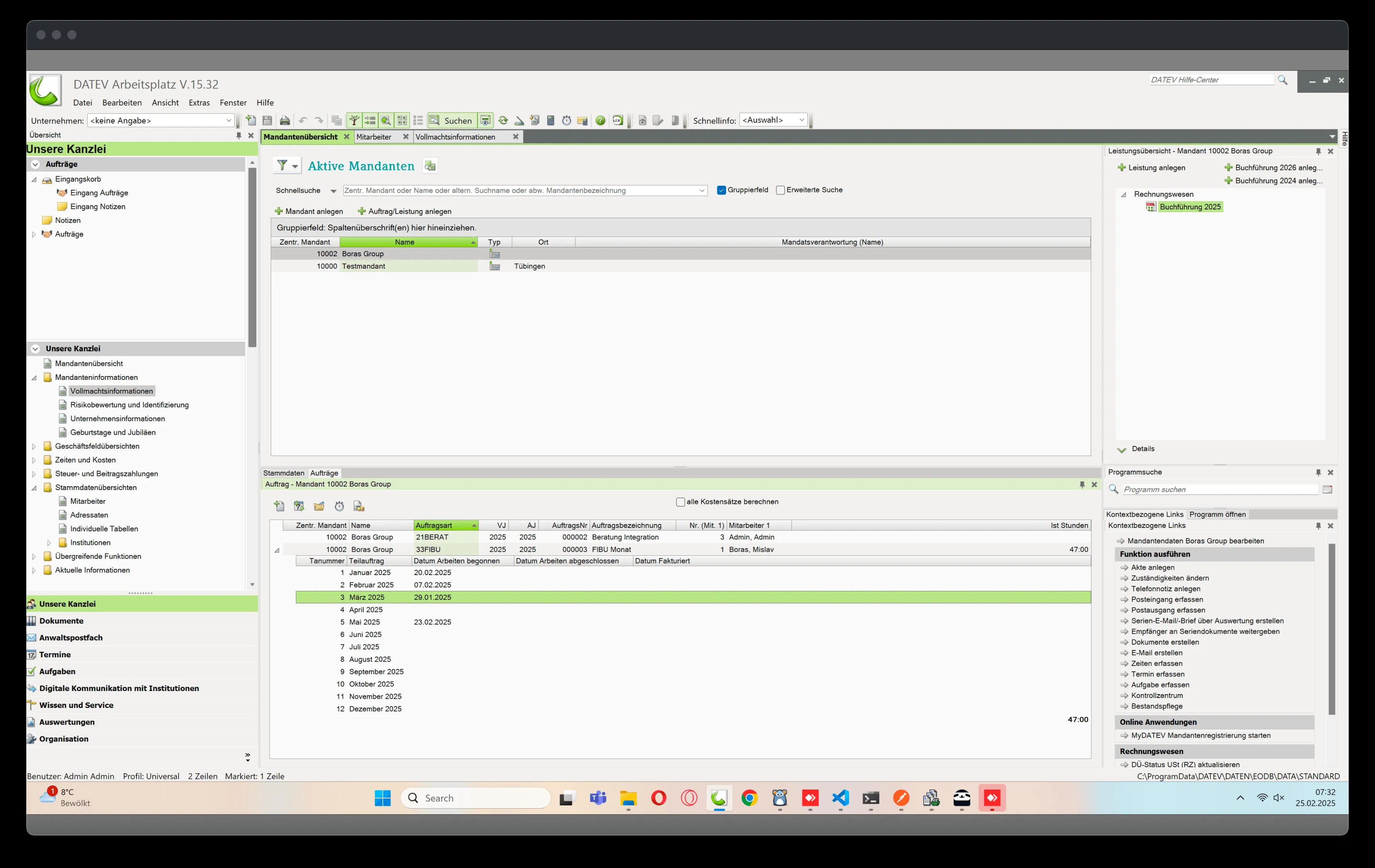 DATEV EO Comfort Benutzeroberfläche zur Zeiterfassung