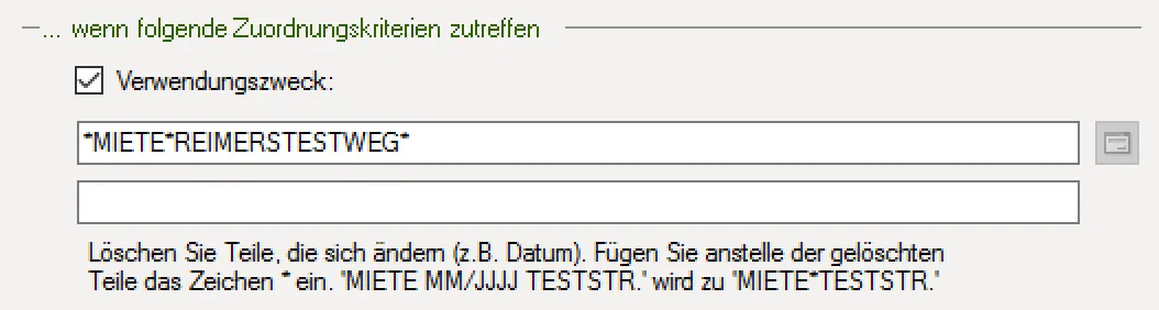 DATEV Lerndatei für Mietzahlungen basierend auf der Verwendungszweck-Bezeichnung