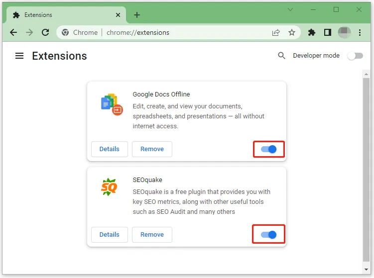 Deaktivieren Sie alle Erweiterungen in Google Chrome