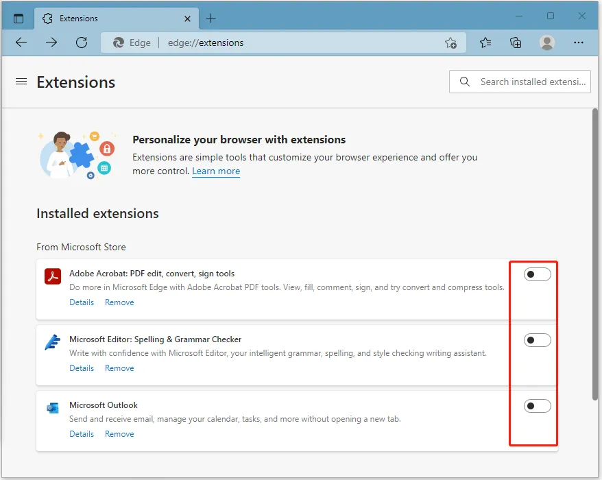 Deaktivieren Sie Erweiterungen in Microsoft Edge