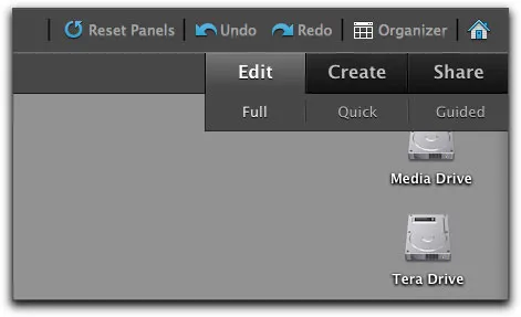 Deaktiviertes &quot;Anwendungsrahmen&quot; in Photoshop Elements 9 für einen freieren Arbeitsbereich