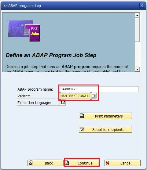 Definition des Freigabeschritts mit Programm SAPRCK23 und Variante für den SAP Hintergrundjob