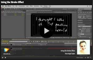Demonstration der Animation von handschriftlichem Text mit dem Stroke-Effekt in After Effects, als Beispiel aus dem video2brain Kurs