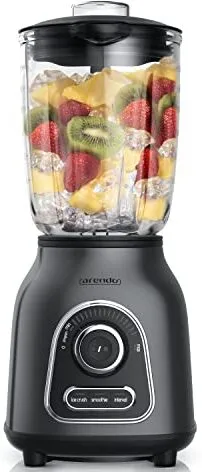 Der Arendo Edelstahl Standmixer mit robustem Motorblock und Glasbehälter.