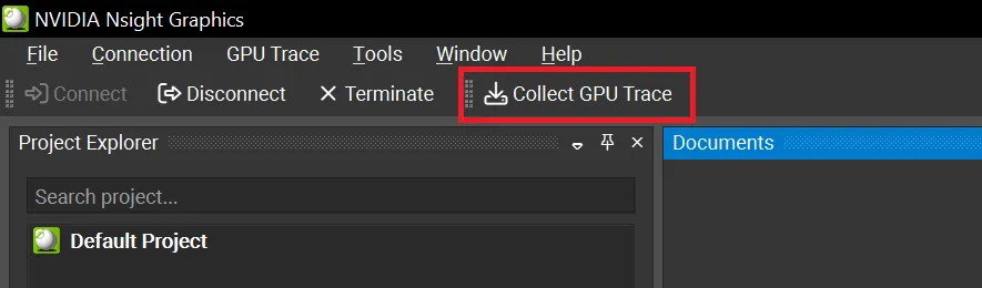 Der "Collect GPU Trace"-Button in der Nsight-Benutzeroberfläche zur WebGPU-Erfassung