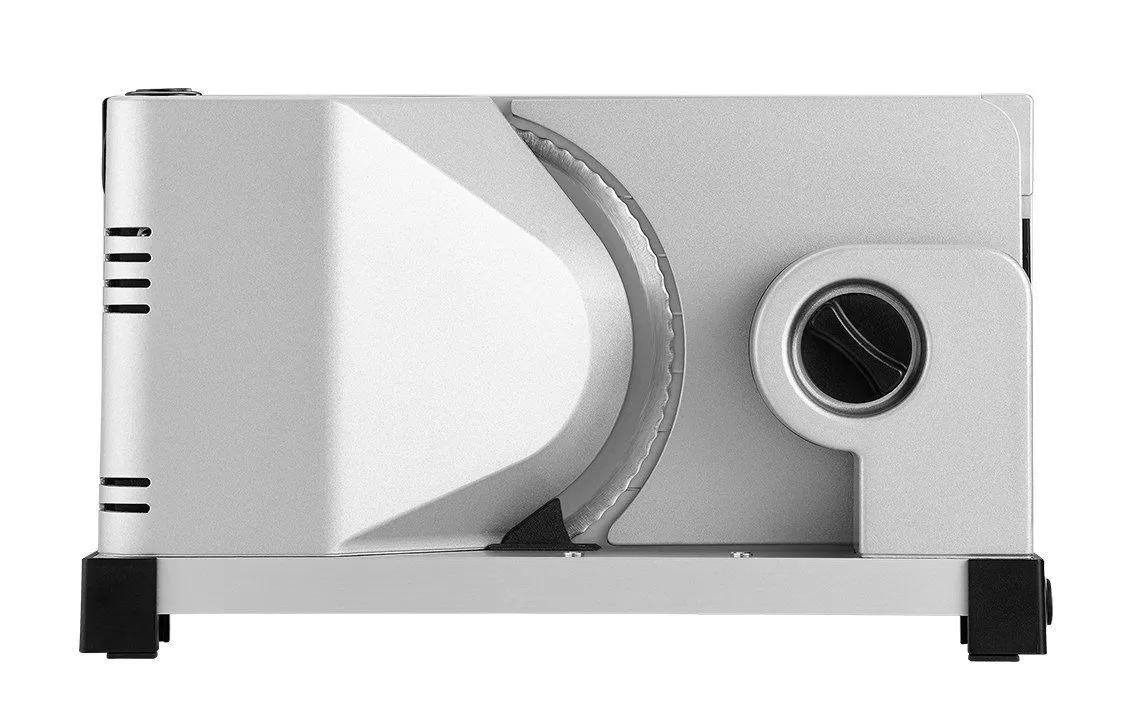 Der klappbare elektrische Allesschneider icaro⁷ in Silber, ein platzsparendes Designprodukt Made in Germany.