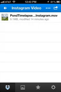 Der Ordner &quot;Instagram Video&quot; in der Dropbox App auf dem Smartphone