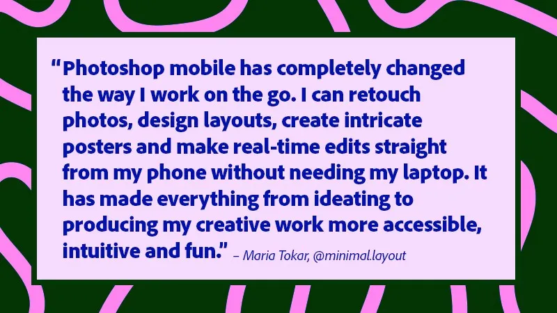 Designerin nutzt Photoshop mobile für schnelles Retuschieren und Gestalten auf einem Android Tablet