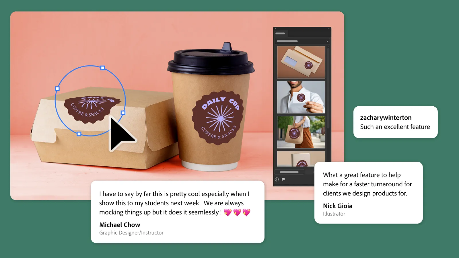 Designs auf physischen Objekten wie Verpackungen und Kleidung mithilfe der Mockup-Funktion von Illustrator