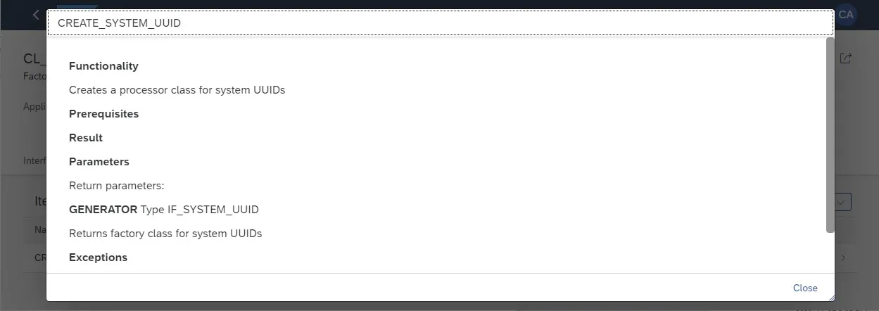 Detailansicht der CREATE_UUID Methode in SAP Fiori