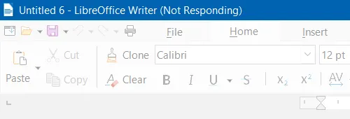 Detailansicht des eingefrorenen LibreOffice 7.3.3 Fensters