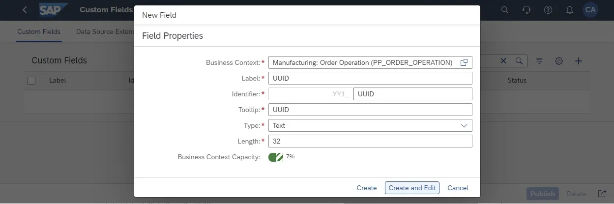 Details zur Erstellung eines benutzerdefinierten Feldes eingeben und bestätigen
